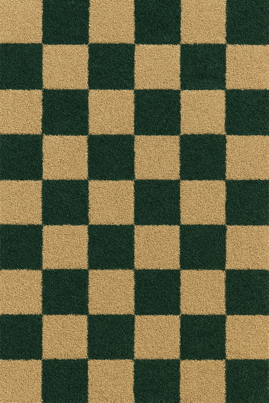 Alfombra personalizada con diseño de cuadros en tonos verdes y beige