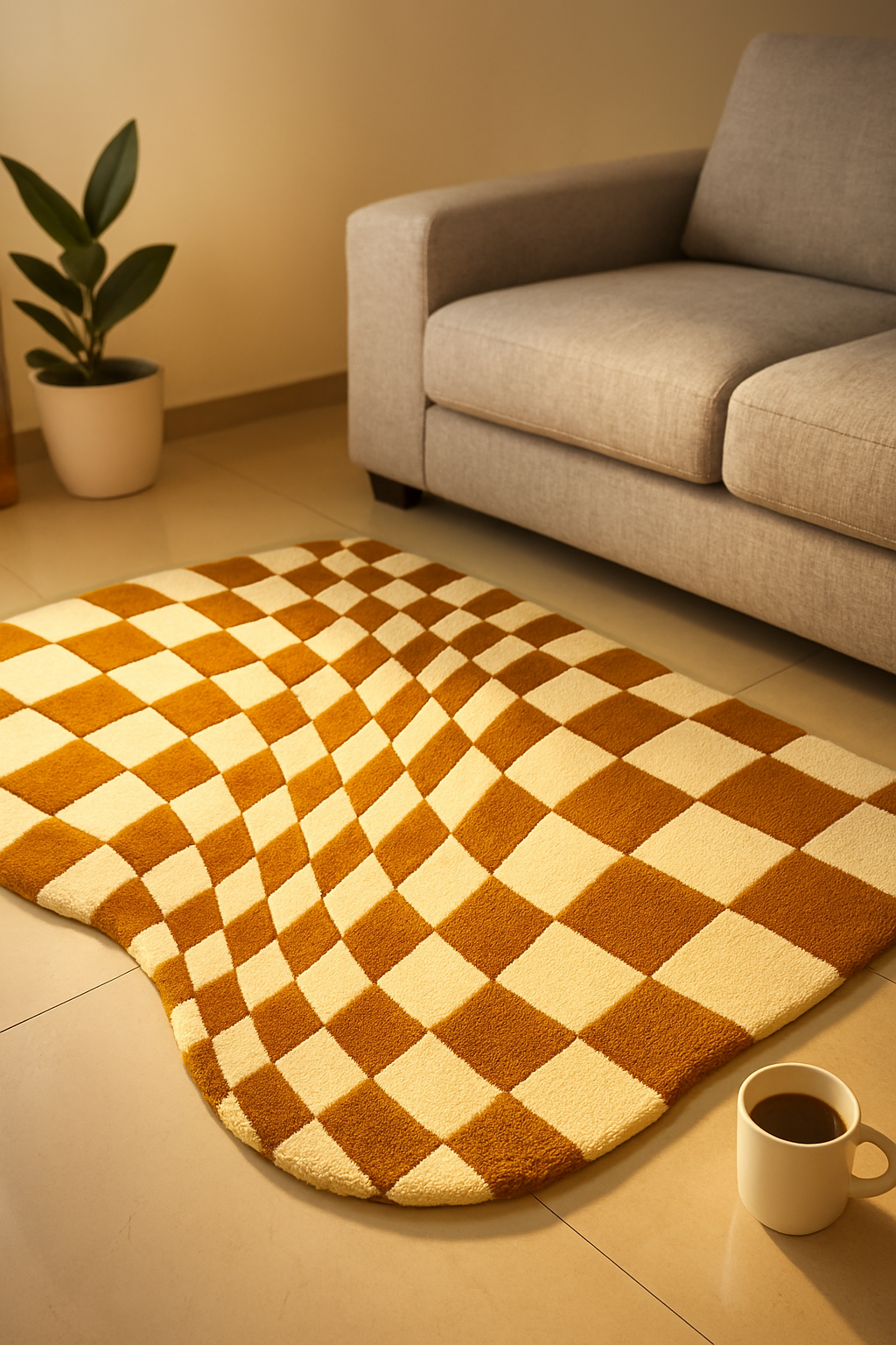 Alfombra artesanal con efectos de ilusión óptica para sala